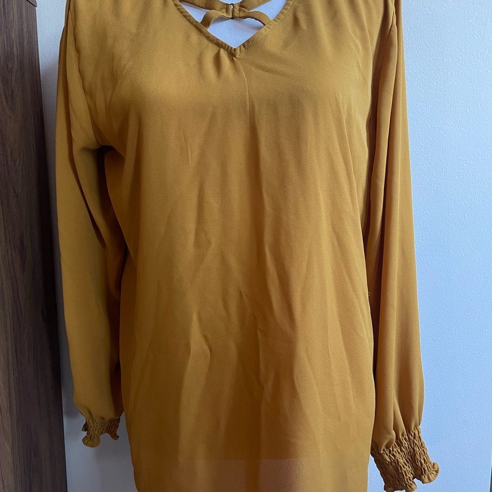 Maurices Mustard Keyhole Long Sleeve Blouse